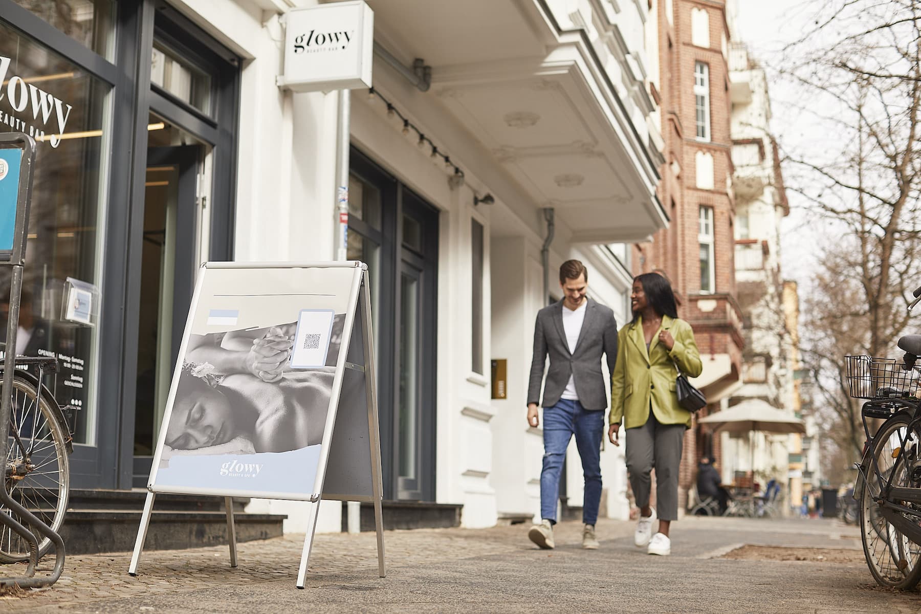 A shop front with accessible signage